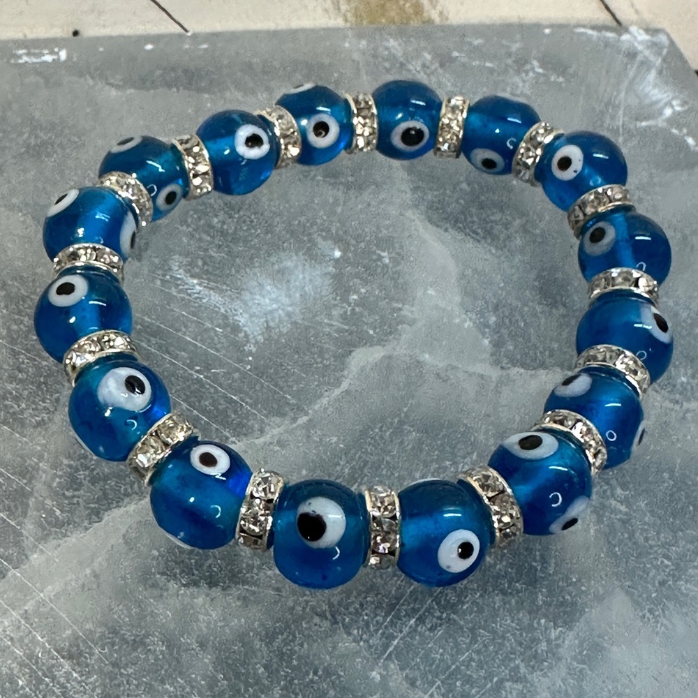 Blue Evil Eye Beaded Stretch Bracelet | Protection Jewelry | Unisex